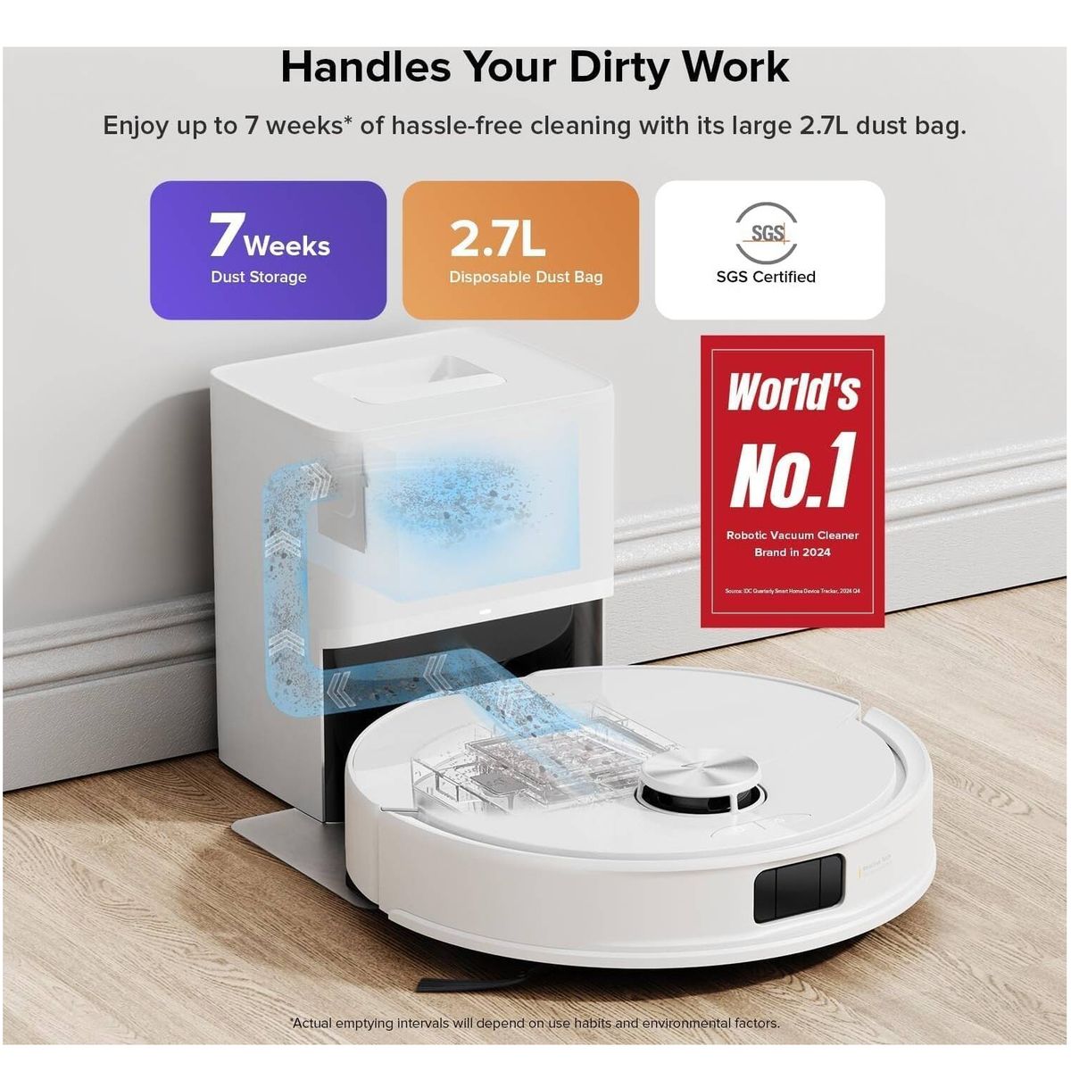 JONR - Roborock Q10 VF+ Robot aspiradora y trapeador con autovaciado, succión de 10000 Pa Blanco