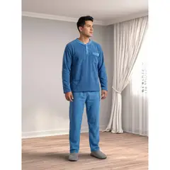 LIKE SHOP - Pijama Polar Hombre Invierno 2 Piezas Calidad Premium Liso 4063