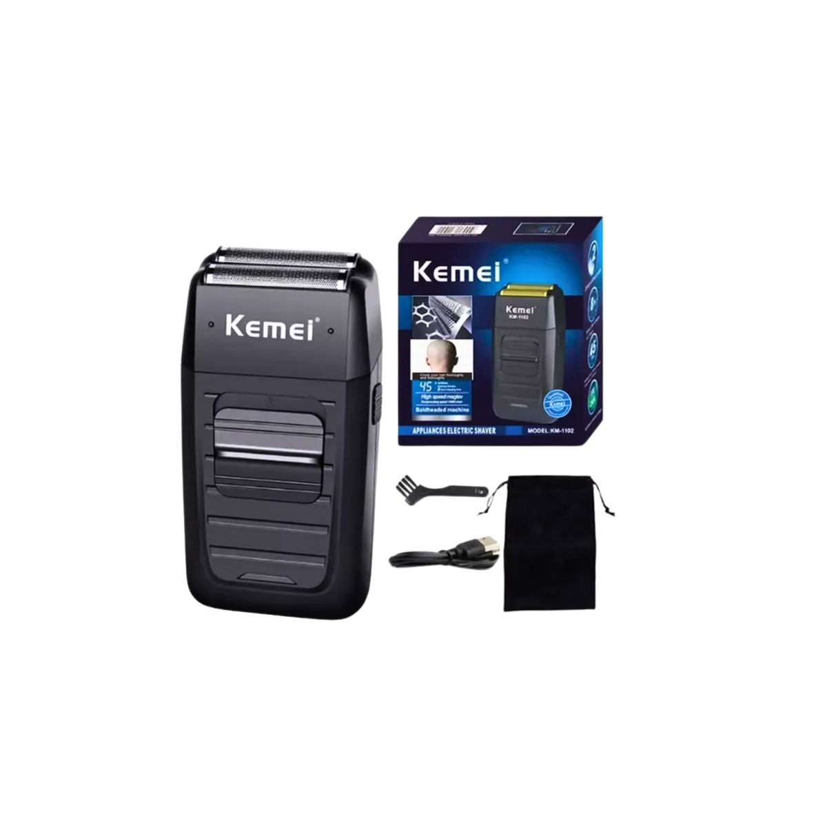 KEMEI - Combo Patillera Trimmer Kemei 2299 + Shever Kemei 1102 Color Negro