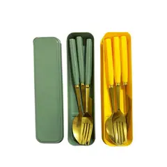 GENERICO - Set De Cubiertos Portátiles De Acero Inoxidable con Estuche Rígido - 3 Piezas, Colores Surtidos