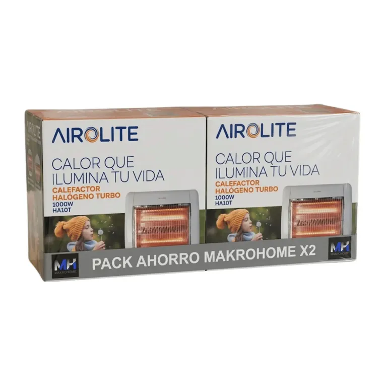 AIROLITE Pack 2 Calefactores Halogenos Ha-10t Estufa 1000w