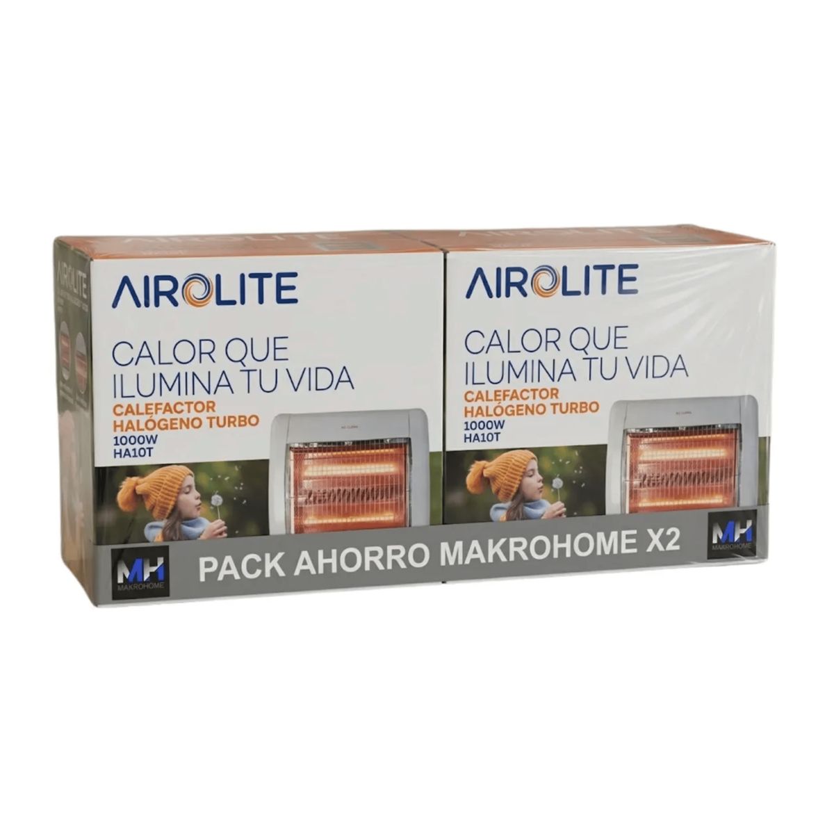 AIROLITE - Pack 2 Calefactores Halogenos Airolite Ha-10t Estufa 1000w