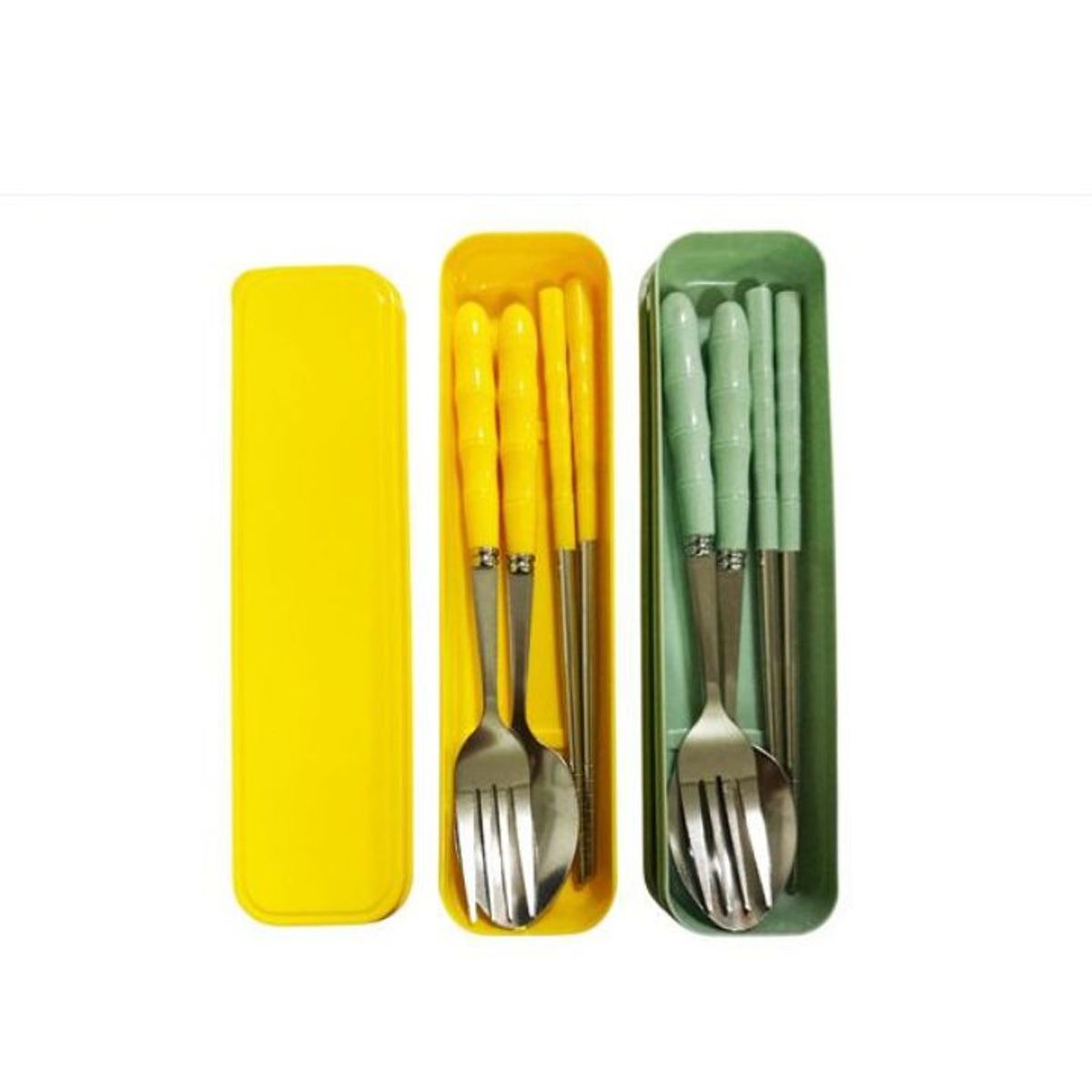 GENERICO - Set De Cubiertos Portátiles De Acero Inoxidable Con Palillos - 3 Piezas, Colores Surtidos