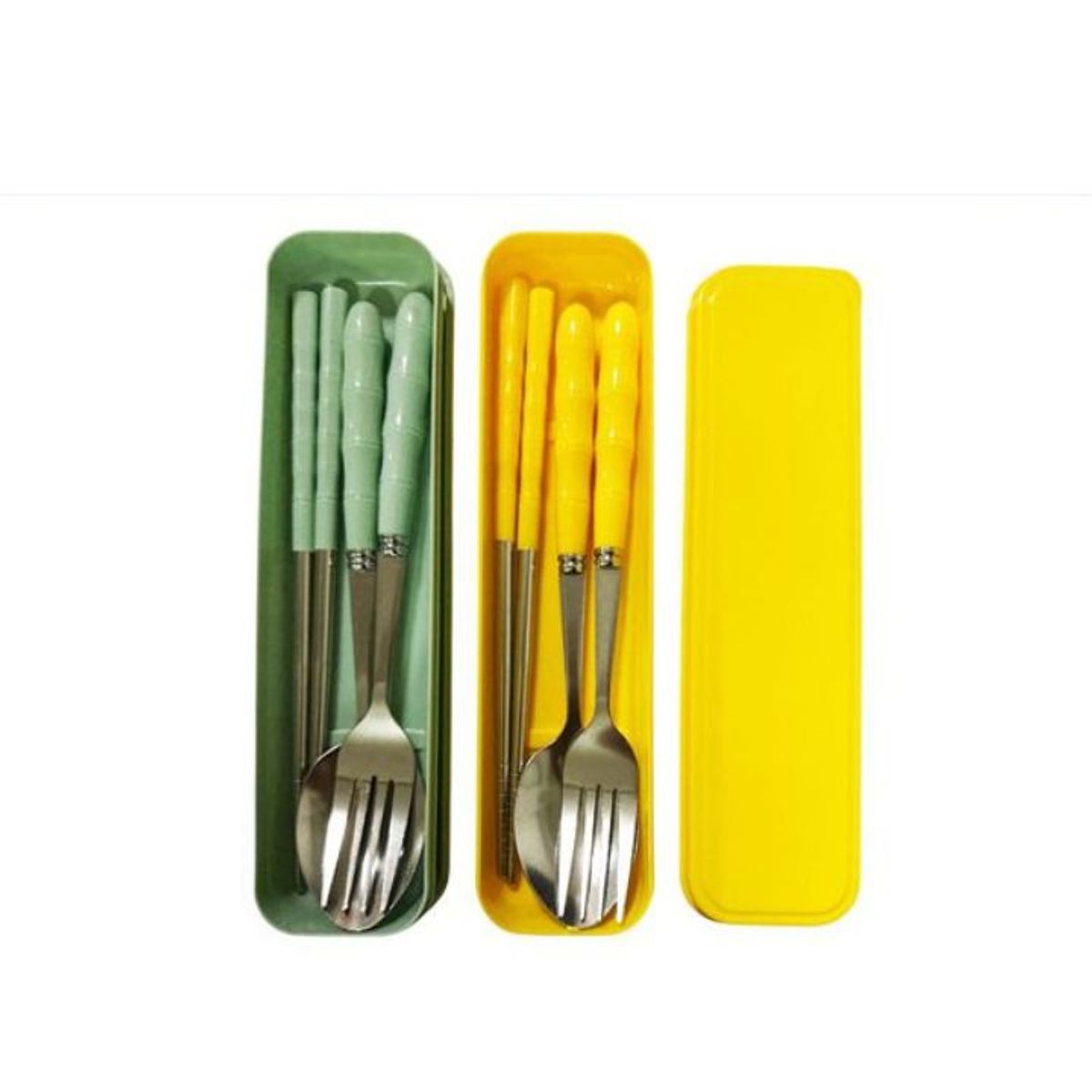 GENERICO - Set De Cubiertos Portátiles De Acero Inoxidable Con Palillos - 3 Piezas, Colores Surtidos