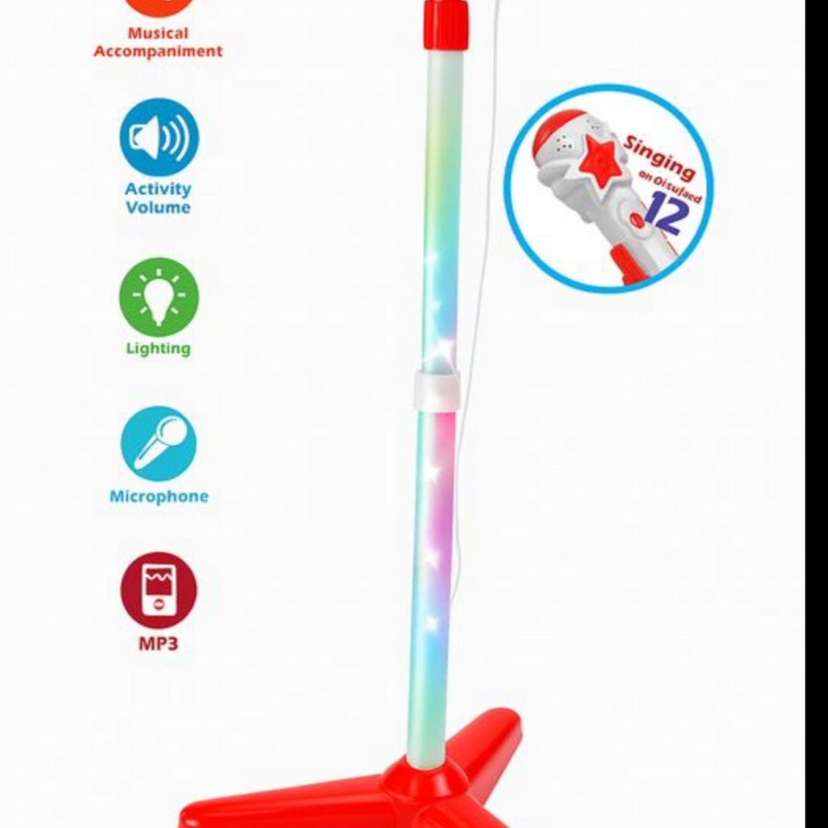 GENERICO - Microfono Pedestal Juguete Mp3 Con Luces Infantil blanco con rojo