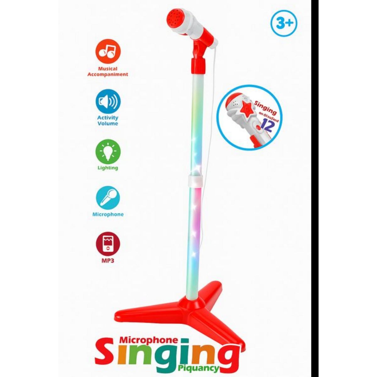 GENERICO - Microfono Pedestal Juguete Mp3 Con Luces Infantil blanco con rojo