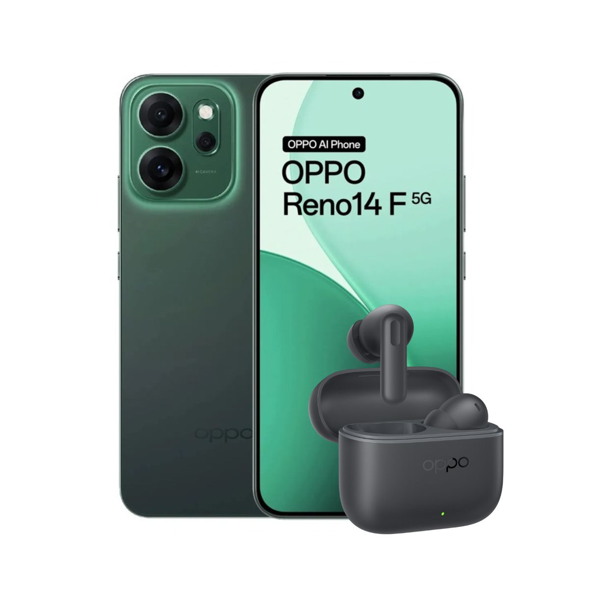 OPPO - Celular OPPO Reno14 F 5G Verde 12+256GB + Audífonos Enco Buds3 Pro negros
