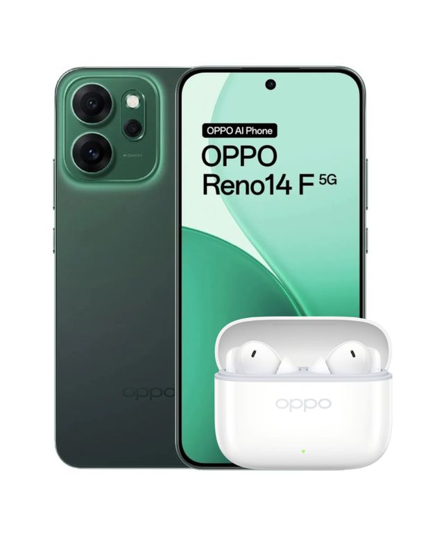Celular Reno14 F 5G Verde 12+256GB + Audífonos Enco Buds3 Pro Blancos