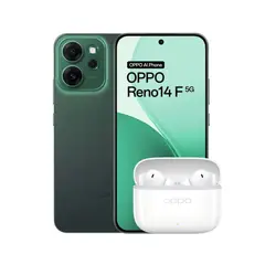 OPPO - Celular Reno14 F 5G Verde 12+256GB + Audífonos Enco Buds3 Pro Blancos