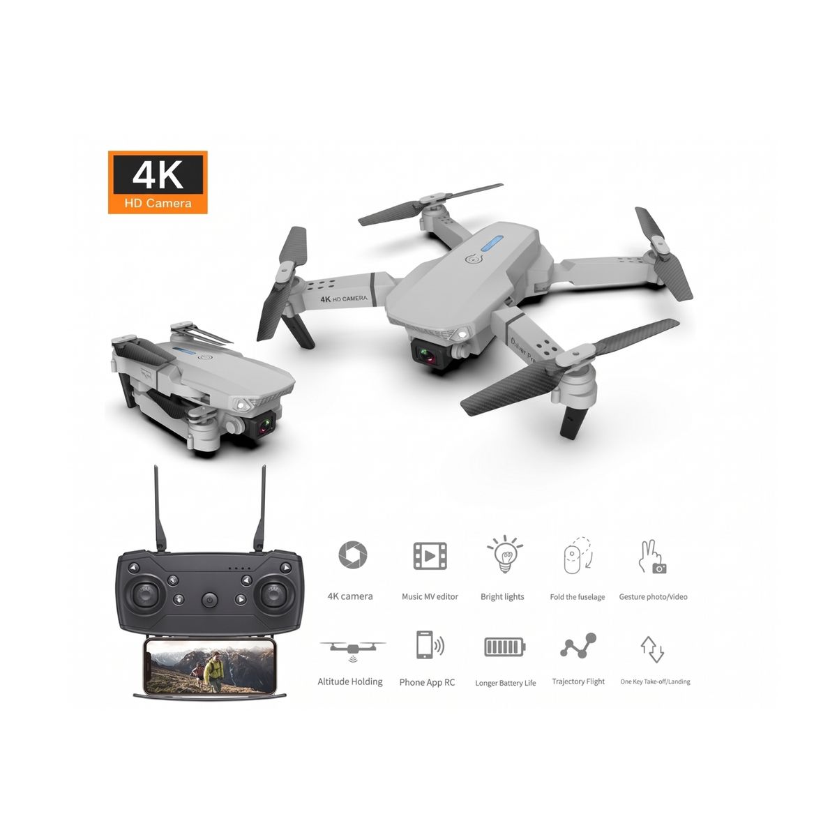 GENERICO - Mini Drone E88 Doble Cámara Con Accesorios Plegable Wifi