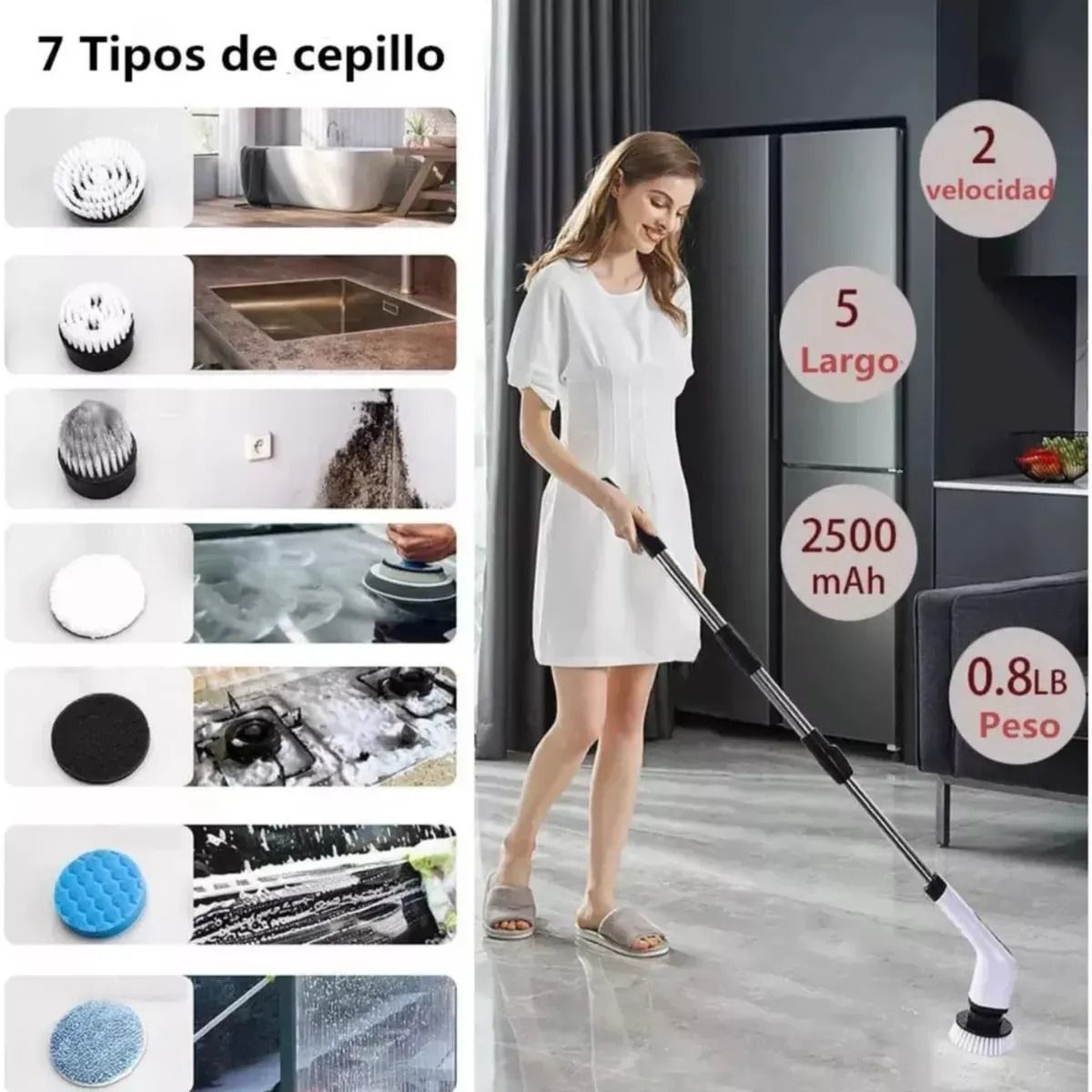 MOVI - Cepillo Limpieza Inalámbrico 9 en 1 Recargable Movimiento Eficaz