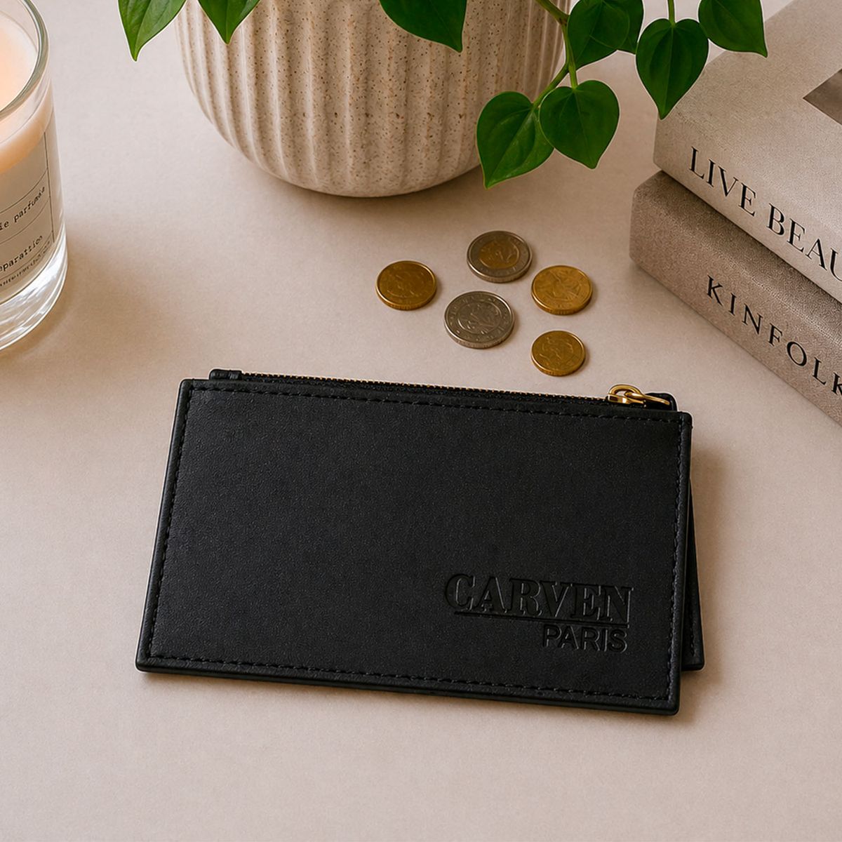 CARVEN - Tarjetero billetera mujer con monedero Suny negro Carven Paris