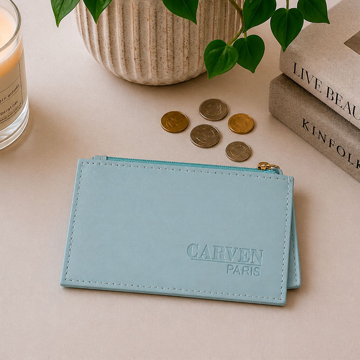 CARVEN - Tarjetero billetera mujer con monedero Suny celeste Carven Paris