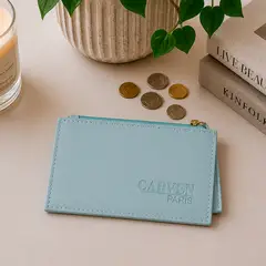 CARVEN - Tarjetero billetera mujer con monedero Suny celeste Paris