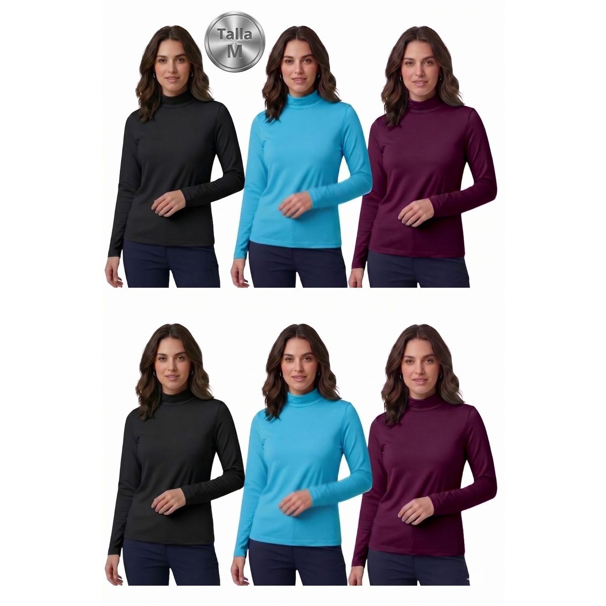 LOOK SHOP - Pack 6 Camiseta Mujer Juvenil Beatle. Manga Larga Colores 421
