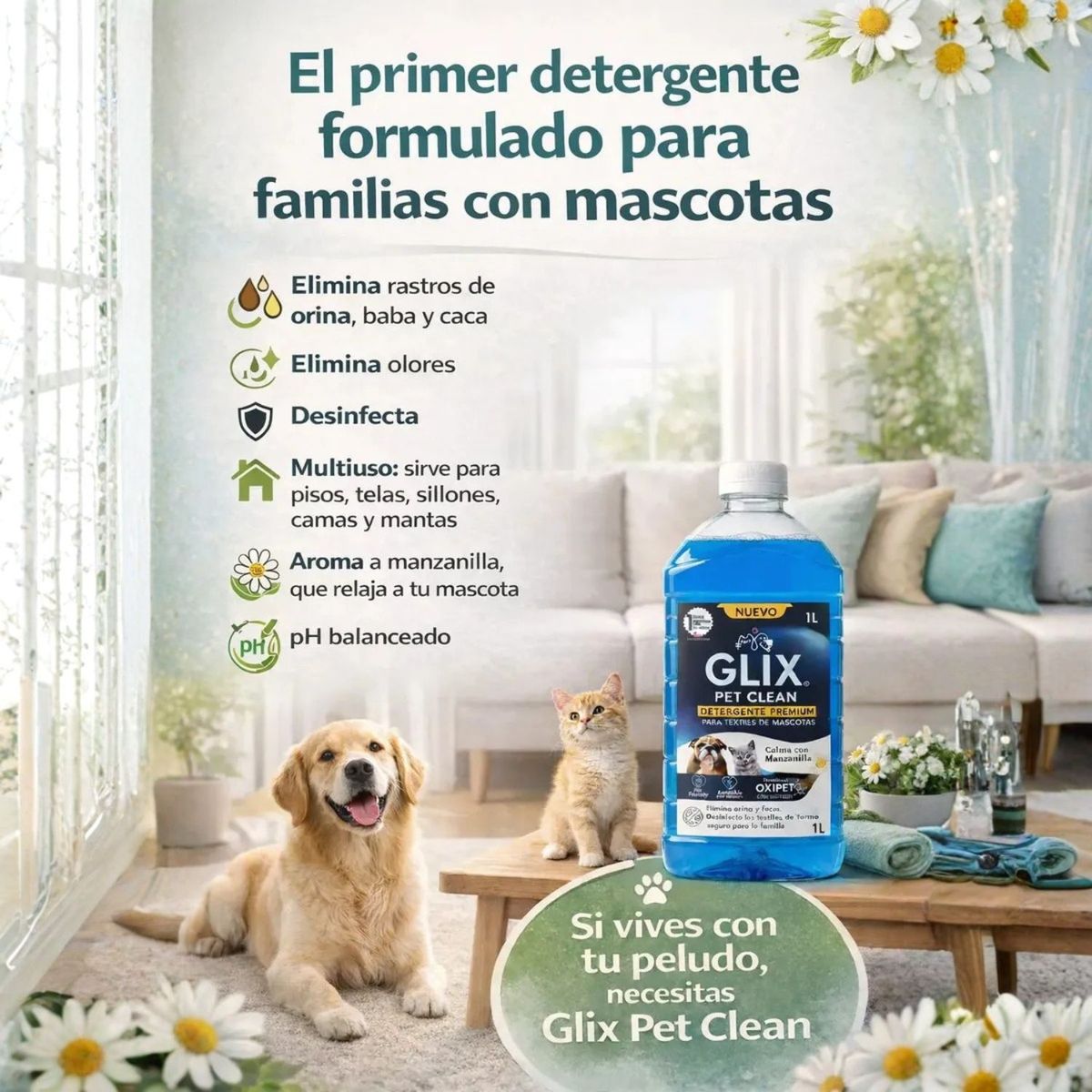 GENERICO - Glix Pet Clean Detergente Quita Olores Multiuso Para Familias Con Mascotas