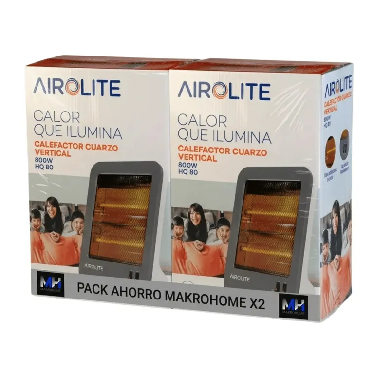 AIROLITE Pack X2 Calefactor Cuarzo Hq-80 Antivuelco 800w