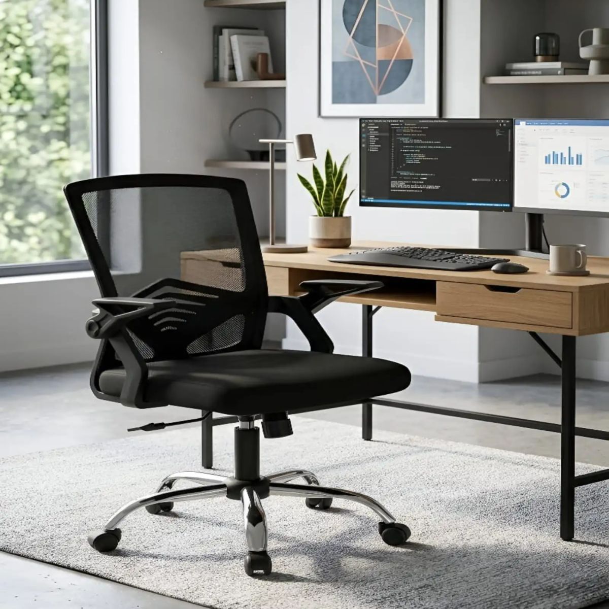 GENERICO - Silla de Escritorio Ergonómica con Apoyabrazos Abatibles