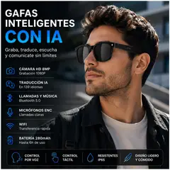 STARTECHOFFICE - Gafas Inteligentes con IA M8AI Cámara HD 8MP Traducción en Tiempo Real Bluetooth y Grabación 1080P