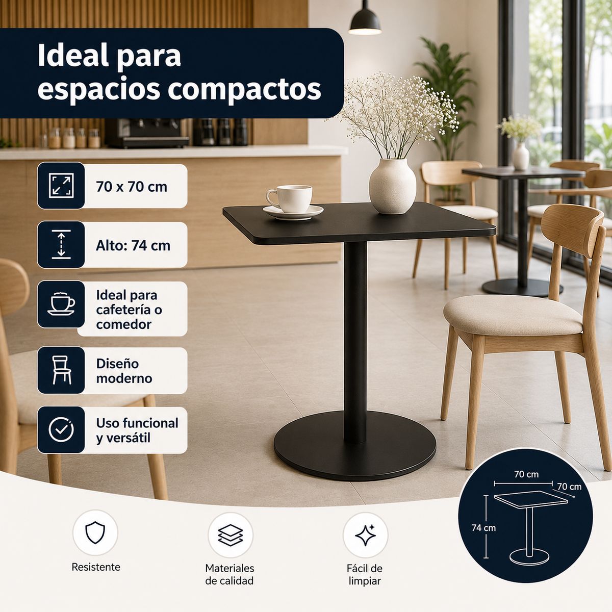 SPACE HOME - Mesa Restaurant  Compacta, Funcional y Duradera para Cafetería o Comedor