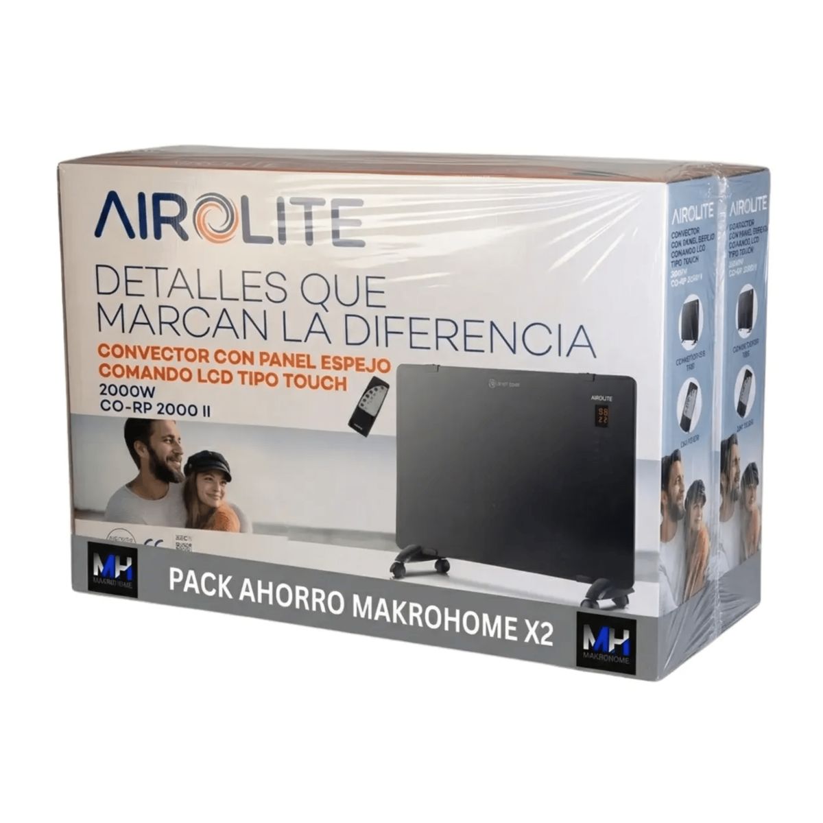 AIROLITE - Packx2 Estufa Panel Espejo Airolite Co-rp 2000 Pared Digital