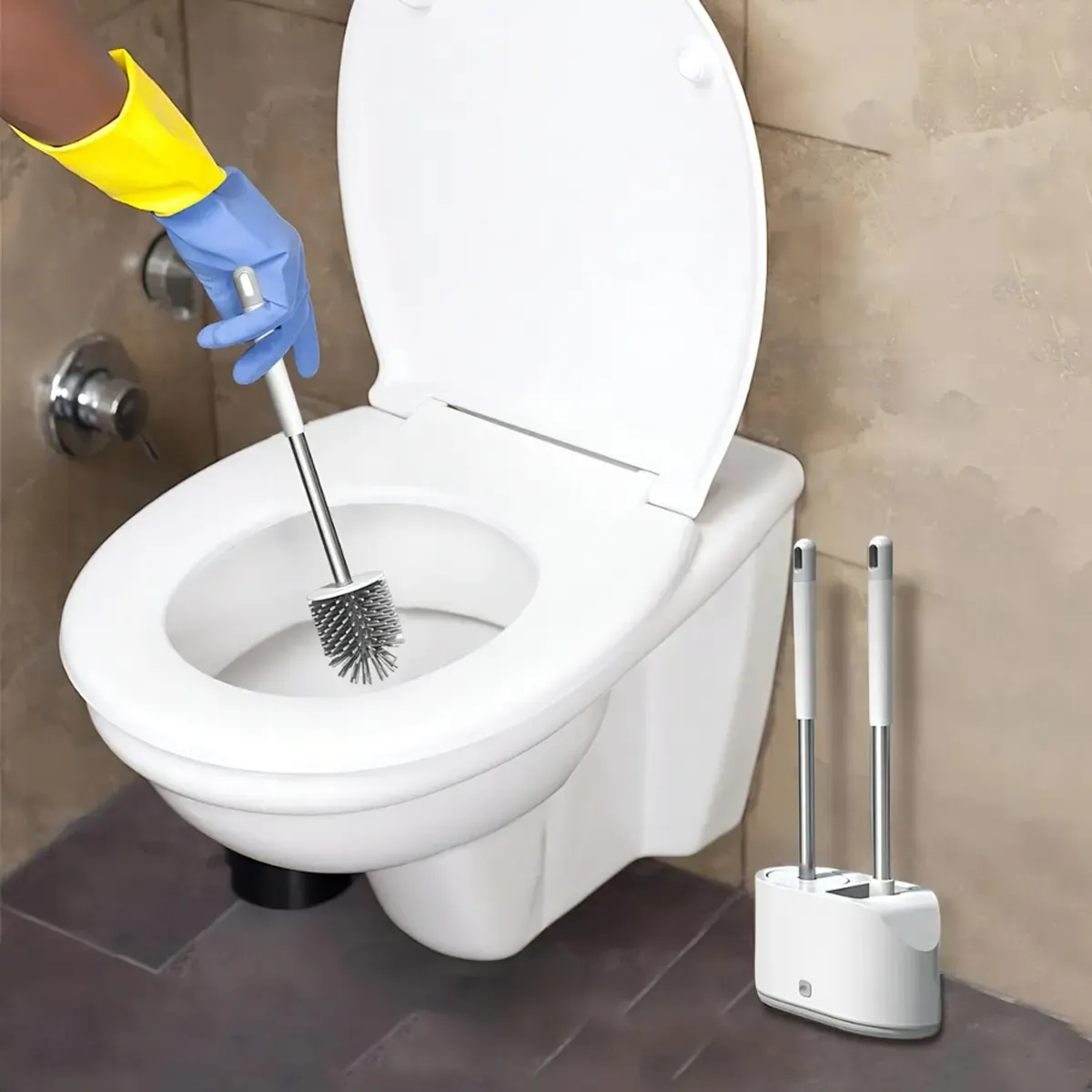GENERICO - Juego de Doble Cepillo de Baño Cocina o Sopapo Blanco
