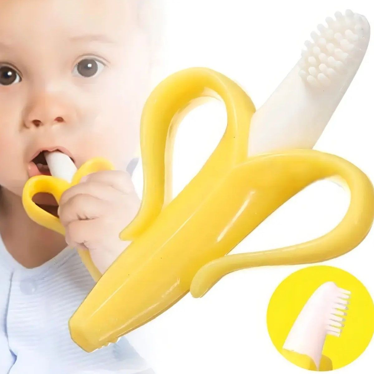 GENERICO - Mordedor Banana Para Bebés Con Cepillo De Dientes Silicona BELUG