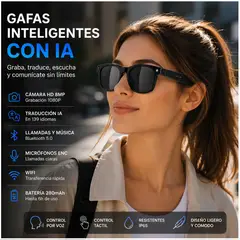 GENERICO - Gafas Inteligentes IA 2026 con Cámara HD 8MP Traducción Inteligente Bluetooth y Grabación 1080P