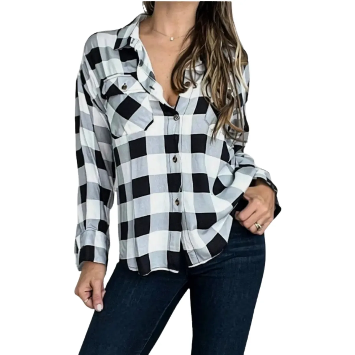 LIKE SHOP - Blusa Mujer Manga Larga Cuadrillé Leñadora Colores Verano 5060