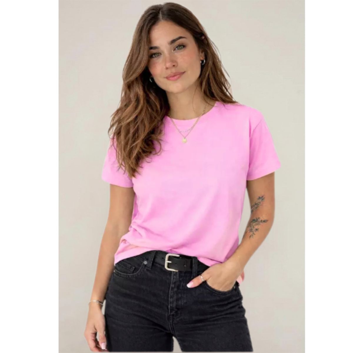 LIKE SHOP - Polera Manga Corta Algodón Mujer Cuello Redondo Lisa Basic