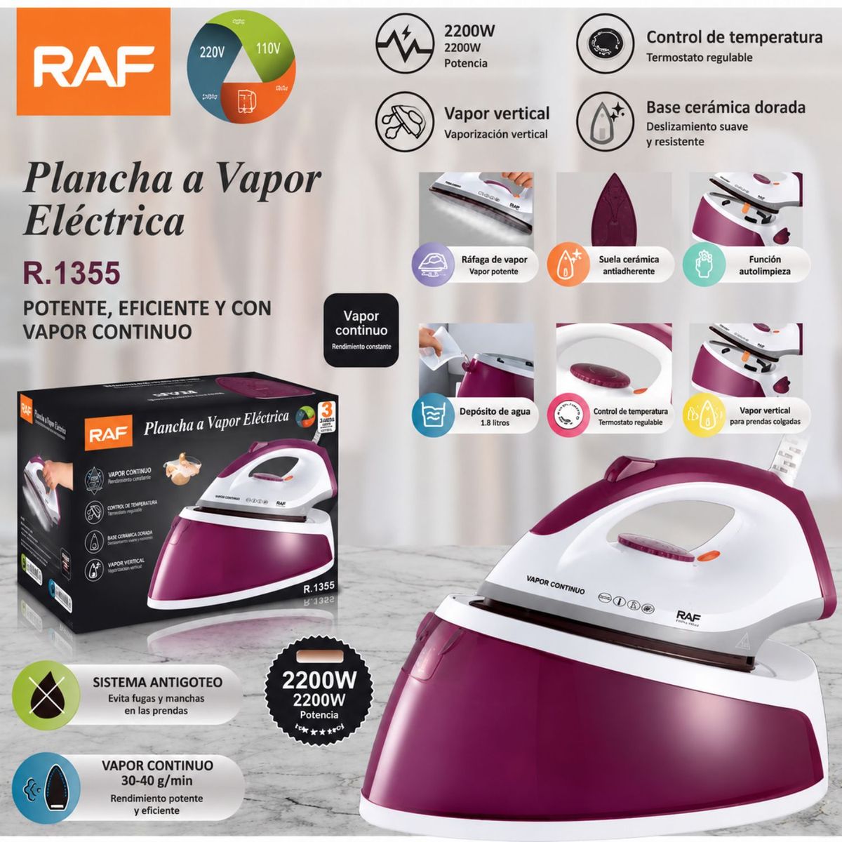 MOVI - SET DE PLANCHADO PROFESIONAL  Vapor Continuo para un Planchado Rápido, Potente y Sin Esfuerzo