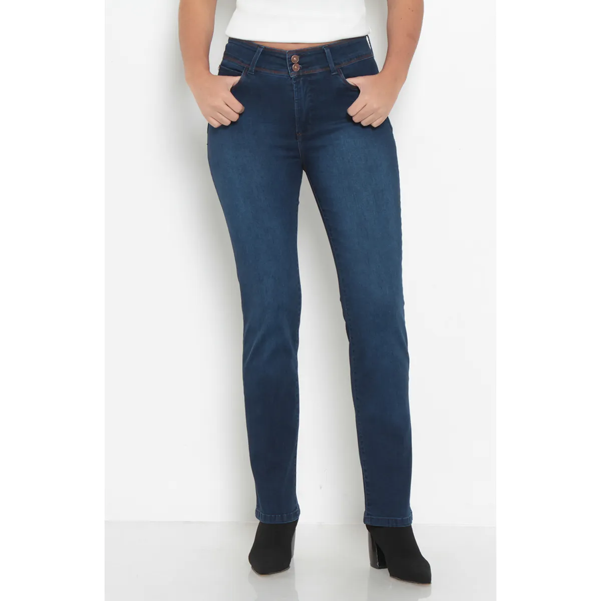 WADOS - JEANS MUJER PITILLO PUSH UP TIRO ALTO PRETINA MEDIA DOS BOTONES