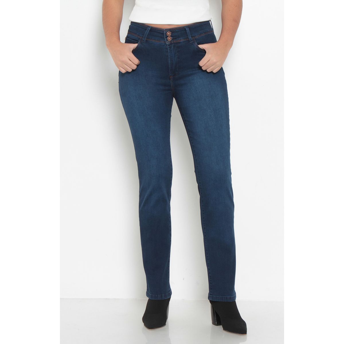 WADOS - JEANS MUJER PITILLO PUSH UP TIRO ALTO PRETINA MEDIA DOS BOTONES