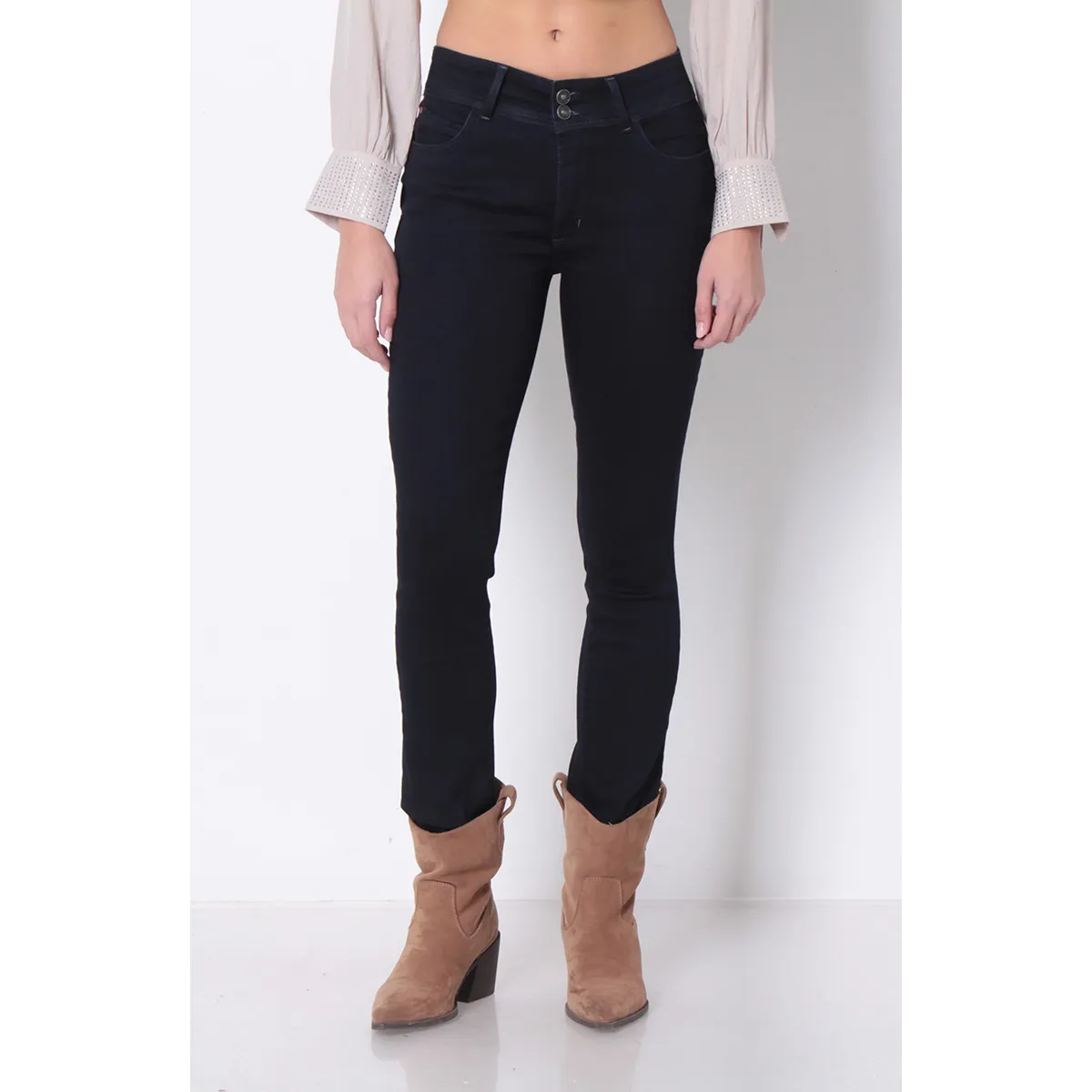 WADOS - JEANS MUJER SLIM ESCULTURAL TIRO ALTO PRETINA ANCHA 3 BOTONES