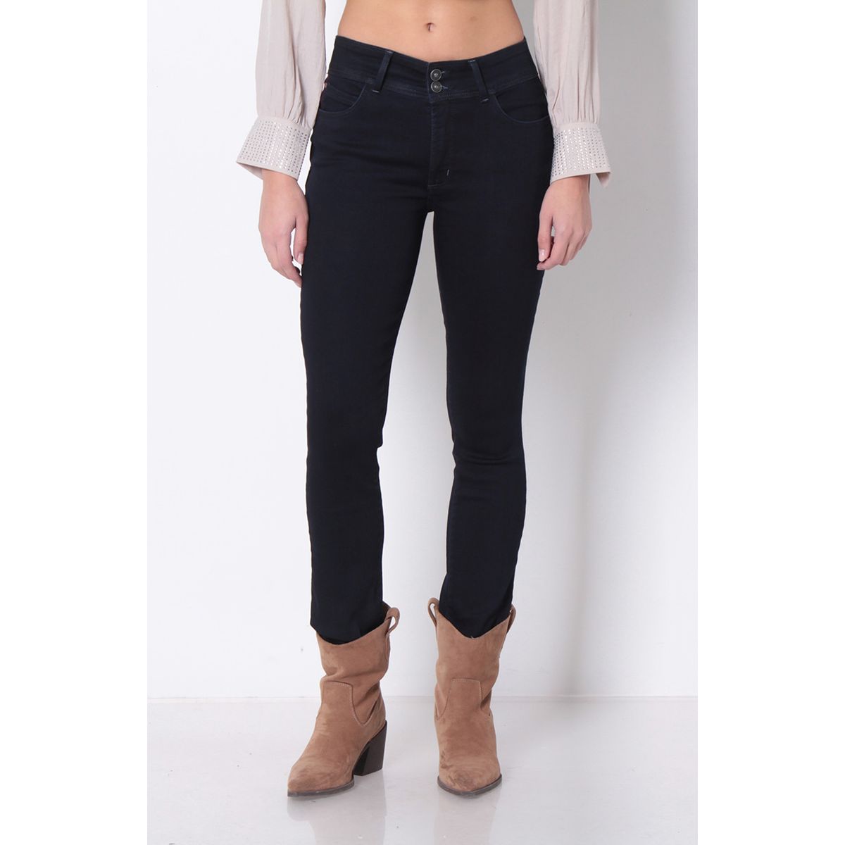 WADOS - JEANS MUJER SLIM ESCULTURAL TIRO ALTO PRETINA ANCHA 3 BOTONES