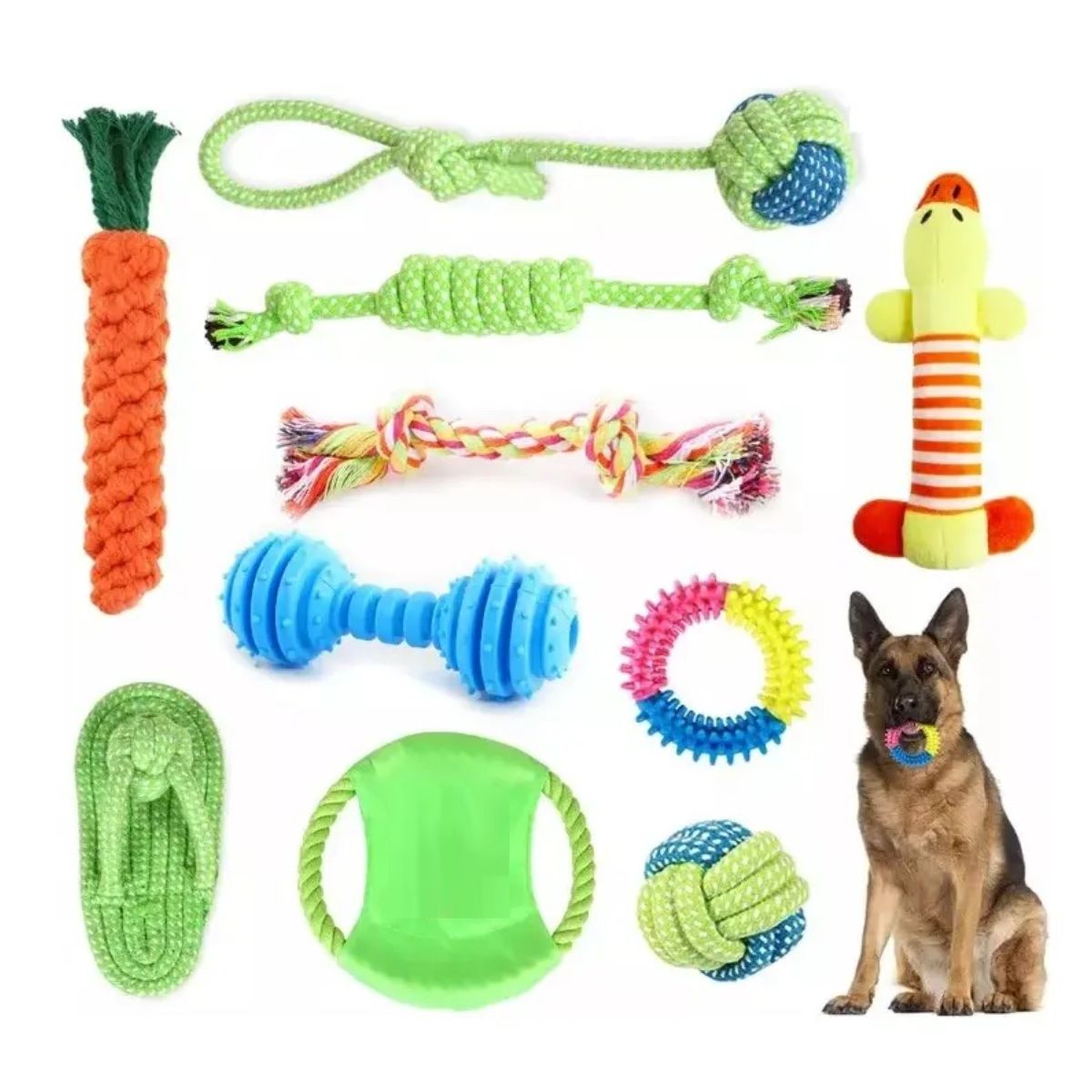 GENERICO - Set 10 Juguetes Para Mascotas, Pelota De Cuerda, Disco Y Más Labg