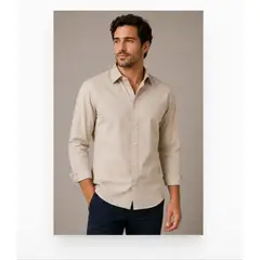 XPRESS RECHARGE - Camisa Hombre Lisa Manga Larga Beige Elegante Casual Formal
