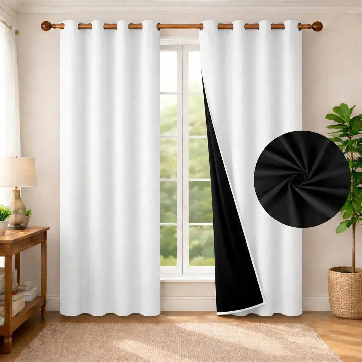 GENERICO - Set X2 Cortinas Blanco 100% Blackout Eoland 241x132 Cm 2 Paños Tela Aislantes Térmica Luz Frío Calor  BELUG