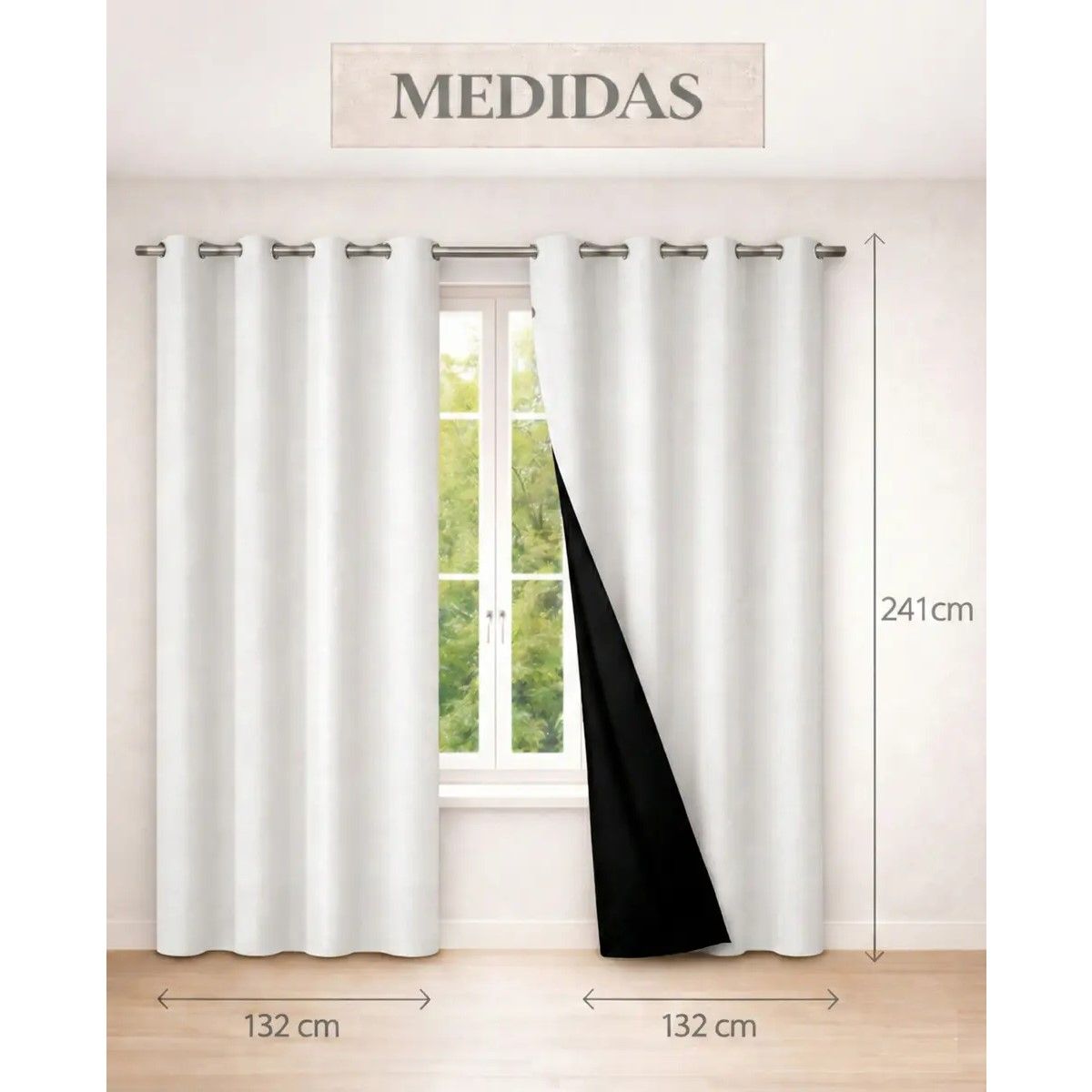 GENERICO - Set X2 Cortinas Blanco 100% Blackout Eoland 241x132 Cm 2 Paños Tela Aislantes Térmica Luz Frío Calor  BELUG