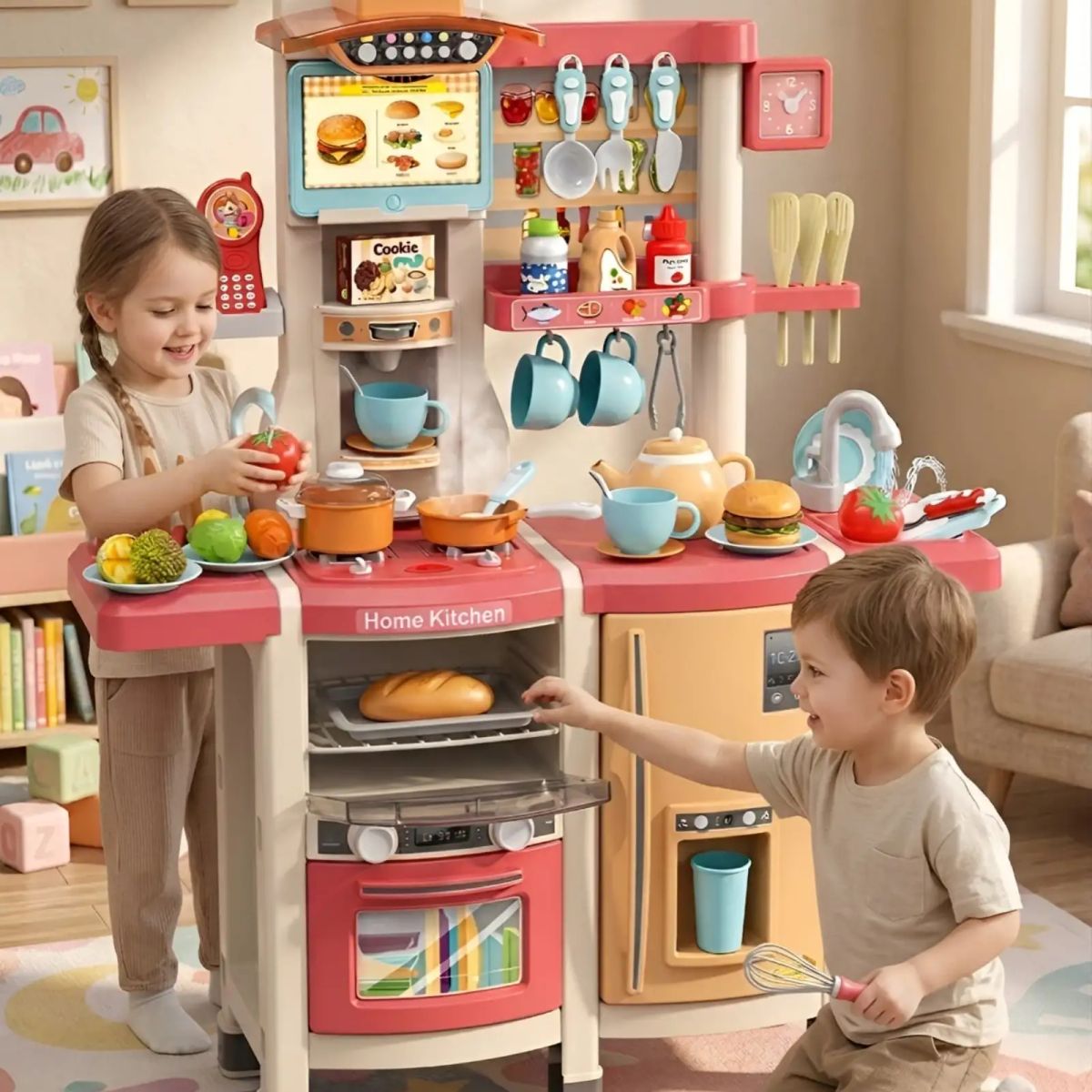 GENERICO - Cocina De Juguete Infantil Home Kitchen 66 Piezas Con Sonido Y Agua 100cm
