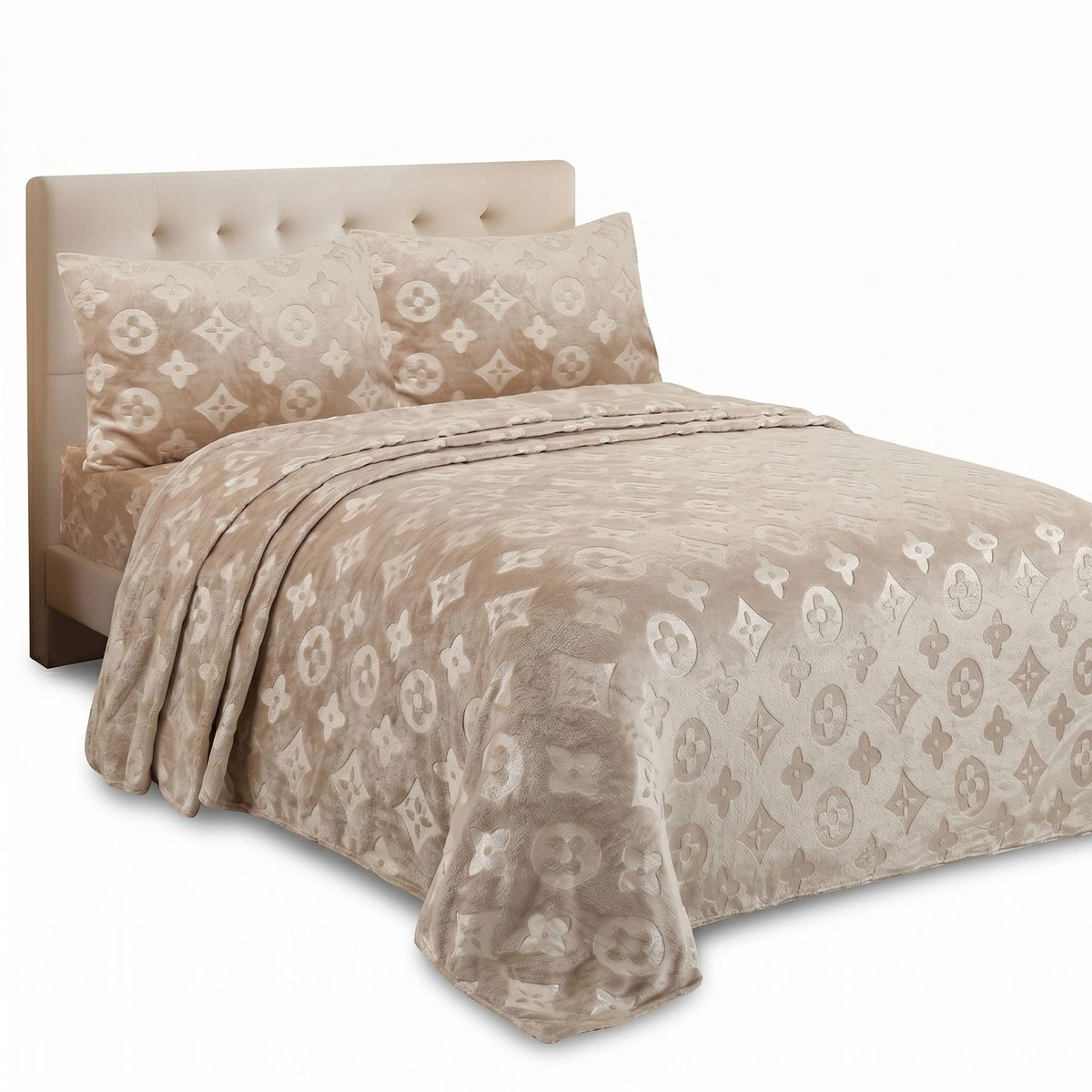 GENERICO - Set de Sábanas Polar Plush Plaza y Media Térmicas Suaves - Beige