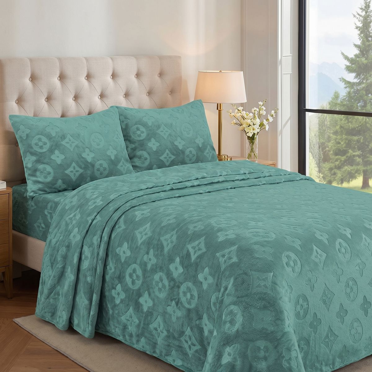 GENERICO - Set de Sábanas Polar Plush 2.5 Plazas King Térmicas Suaves - Verde