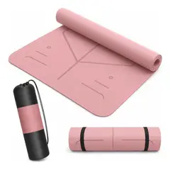 GENERICO - Mat Yoga Pilates Colchoneta Eco Guías +bolso+correa 6mm Rosa