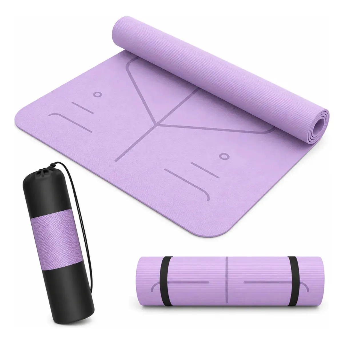 GENERICO - Mat Yoga Pilates Lila Colchoneta Eco Guías +bolso+correa 6mm Abdominales