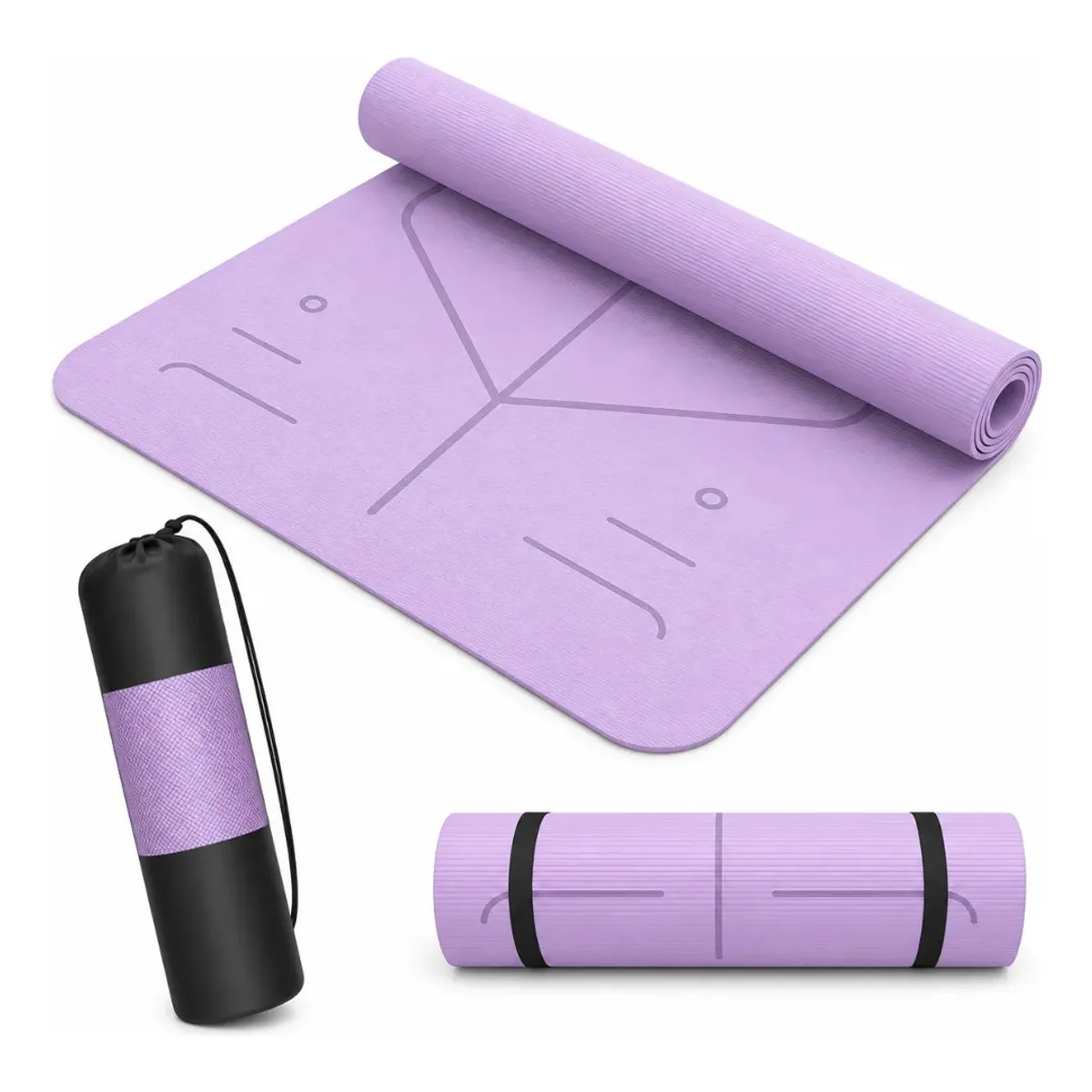 GENERICO - Mat Yoga Pilates Lila Colchoneta Eco Guías +bolso+correa 6mm Abdominales