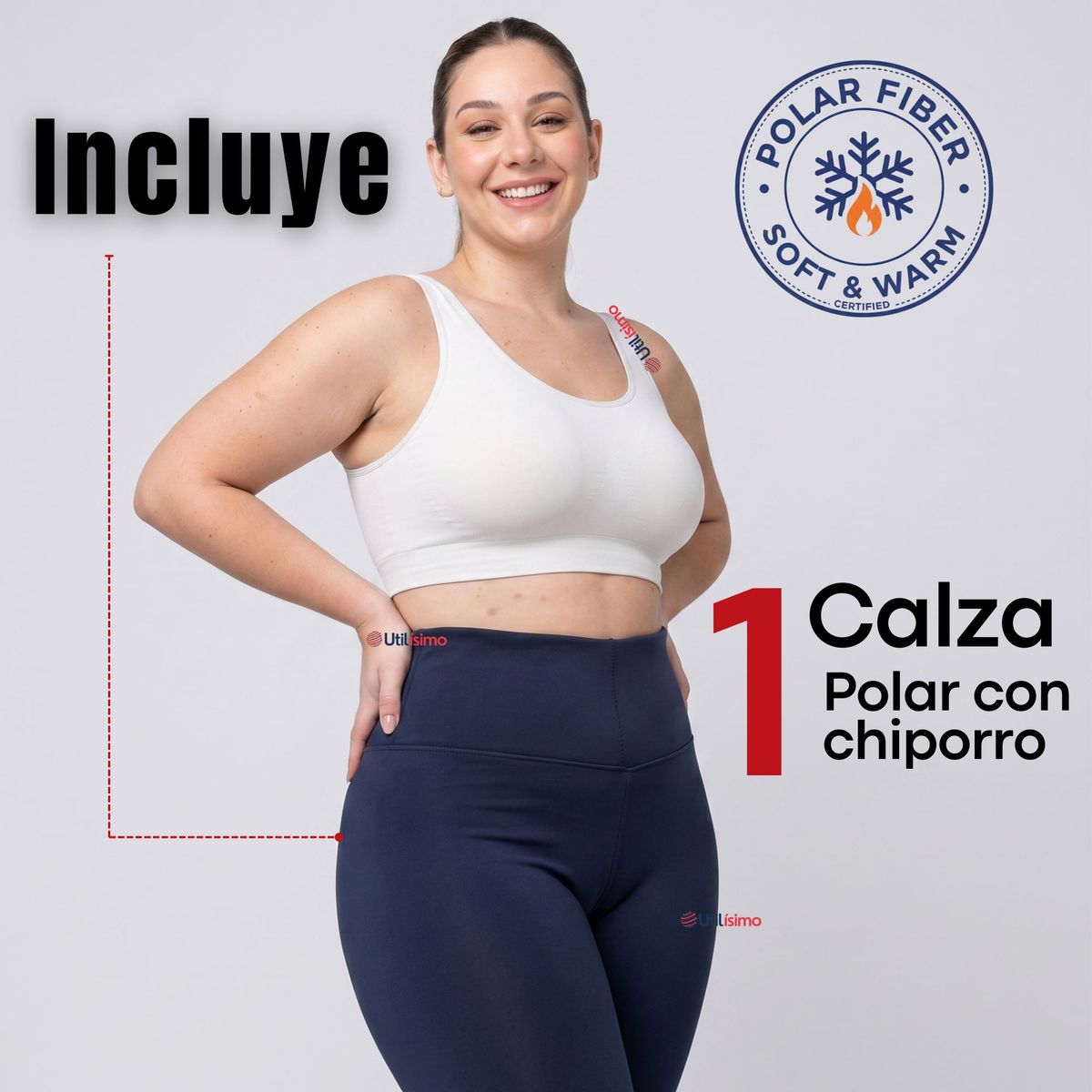 UTILISIMO - Calza Polar Con Chiporro Térmica Mujer Elásticada Navy Blue