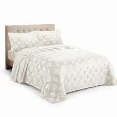GENERICO - Set de Sábanas Polar Plush 2 Plazas Térmicas Suaves - Blanco