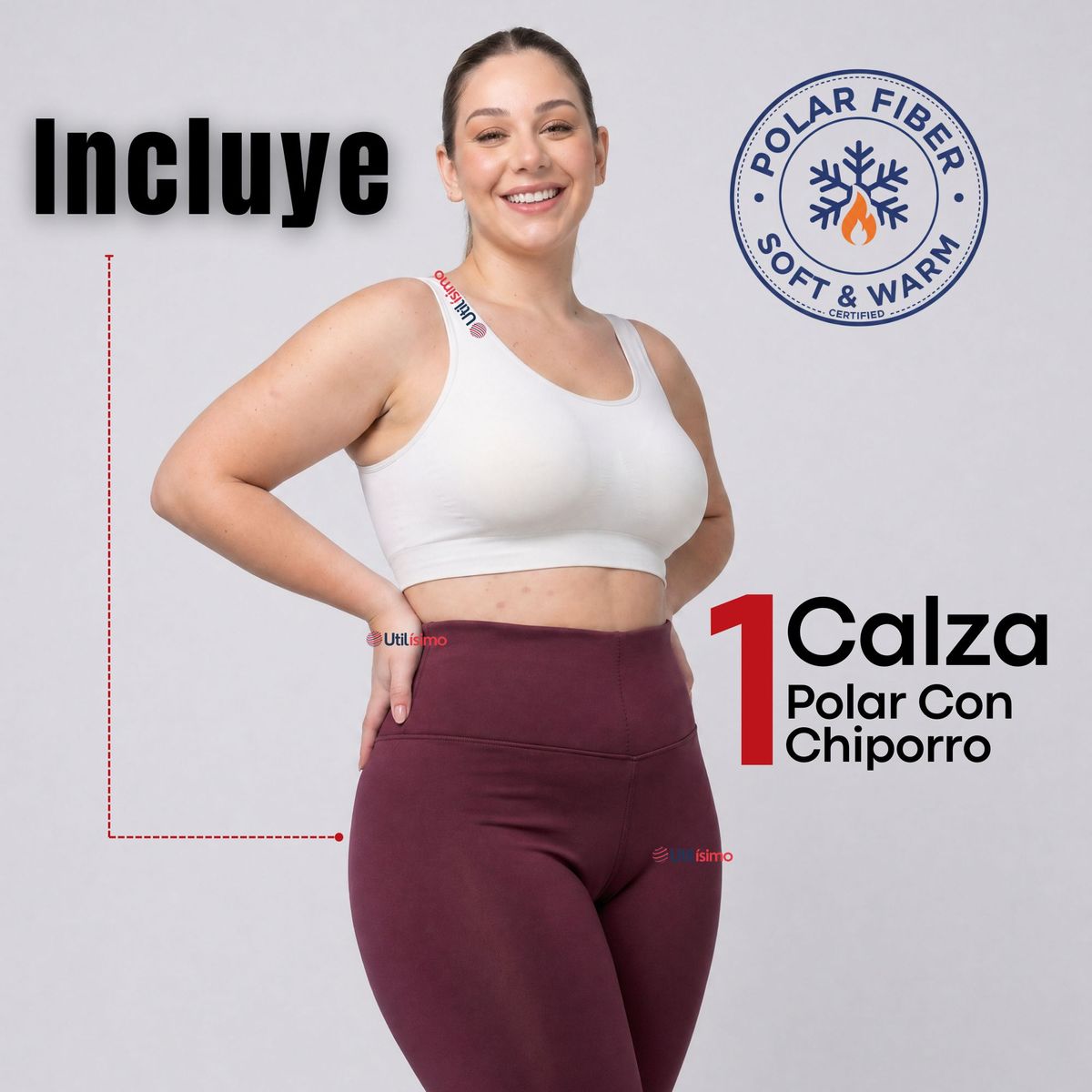 UTILISIMO - Calza Polar Con Chiporro Térmica Mujer Elasticada Burdeo