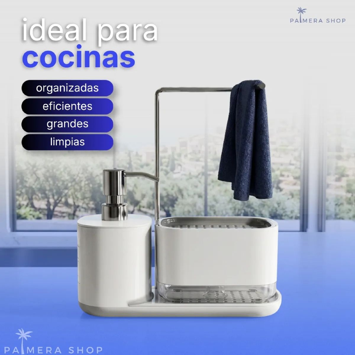 IRM - Organizador Lavaplatos 2 En 1 Dispensador Jabon Liquido Porta Esponja Y Toallero FIGOIMPORT