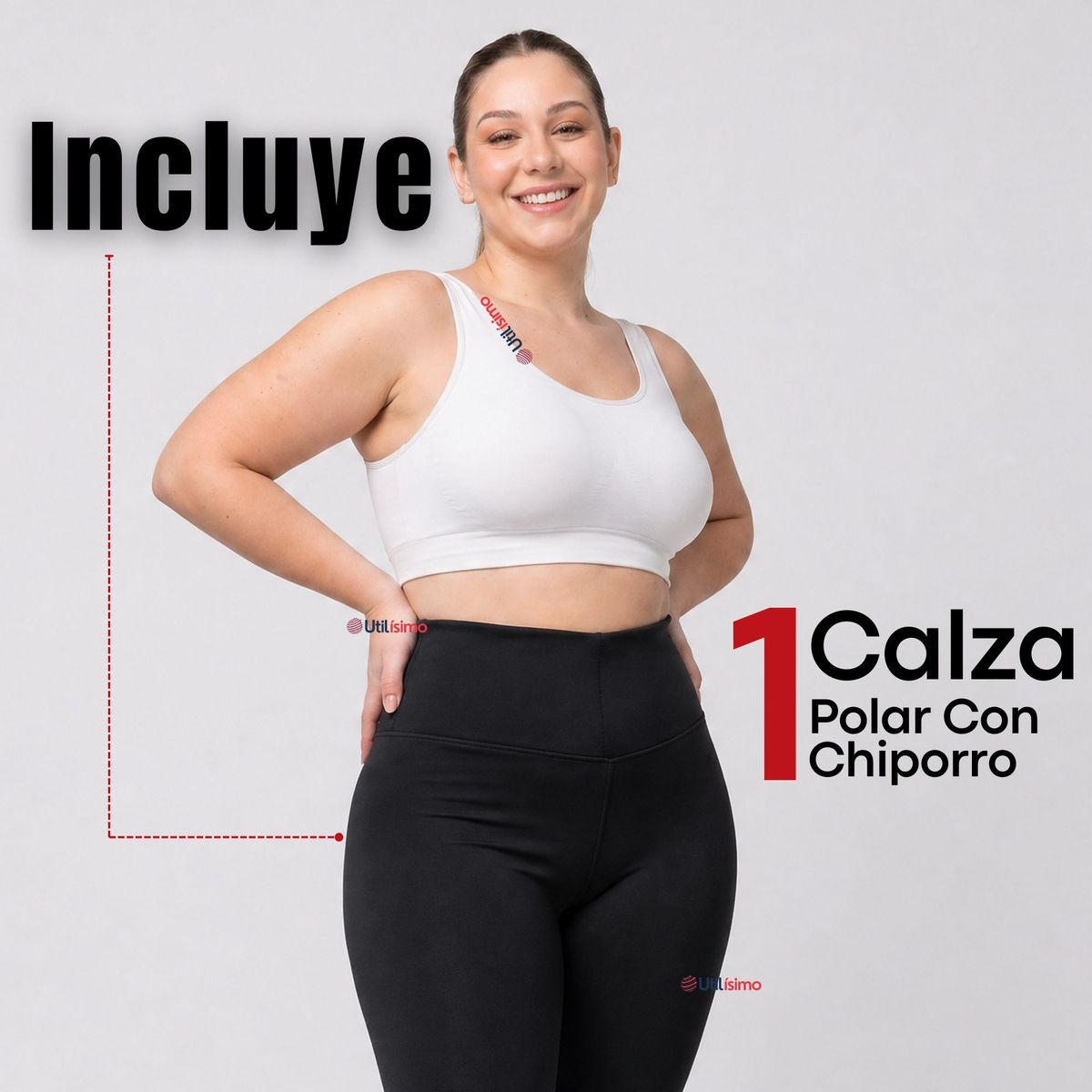 UTILISIMO - Calza Polar Con Chiporro Térmica Mujer Elasticada Negra